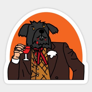 Halloween Horror Portrait Vampire Dog Drinking Wine Sticker